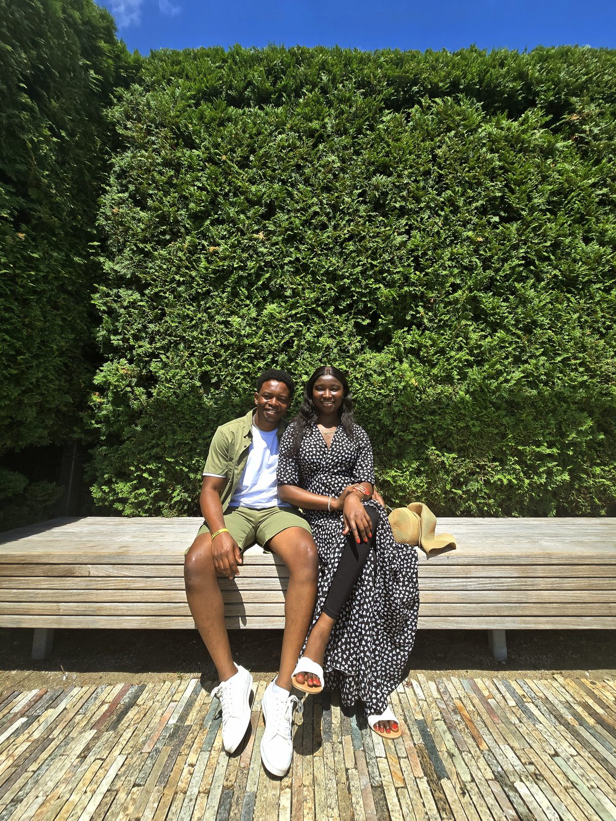 Paschal and Maryanne on a park bench